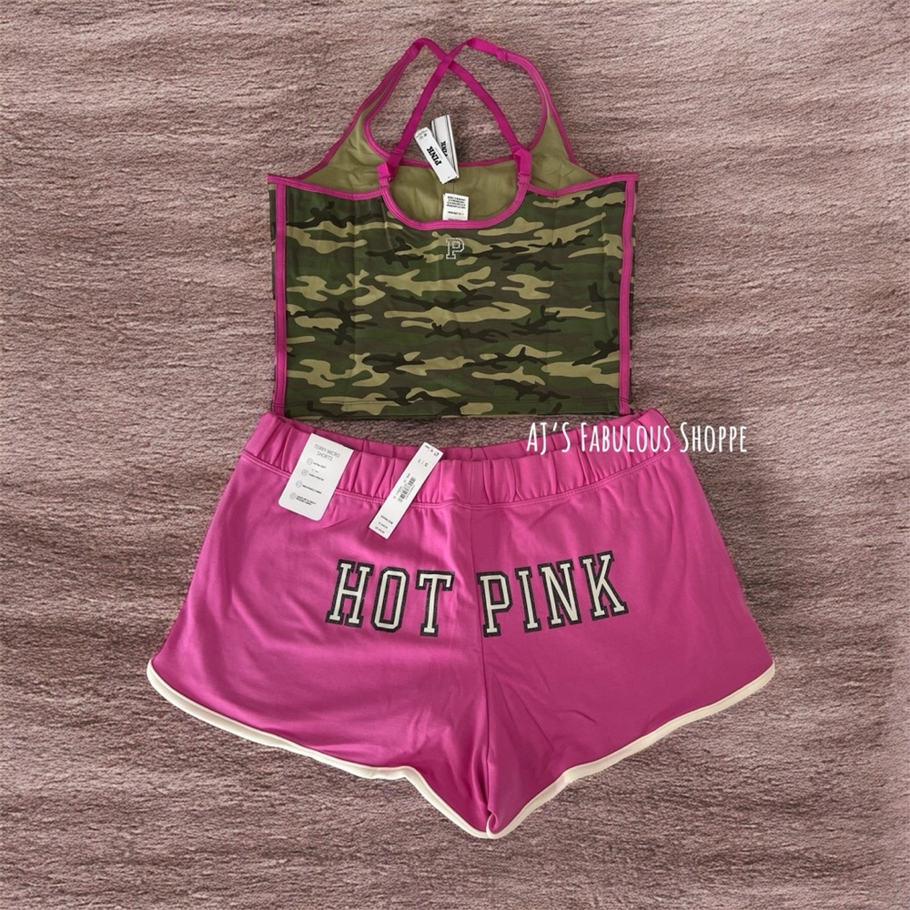 VS PINK SET OF LARGE COTTON SQUARE NECK TANK TOP & SHORT NWT